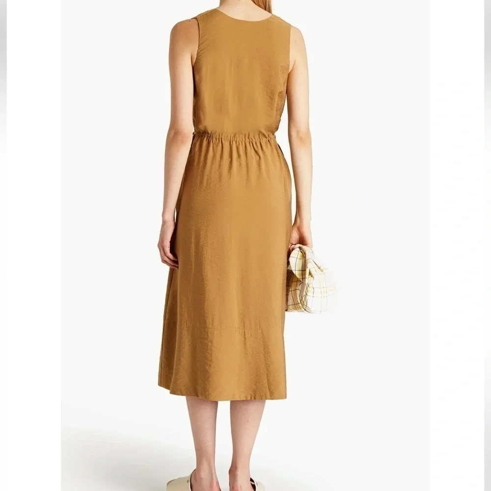 VINCE Cross-back Sleeveless Midi dress Caramel Brown M Size Medium New With Tags - Picture 9 of 16